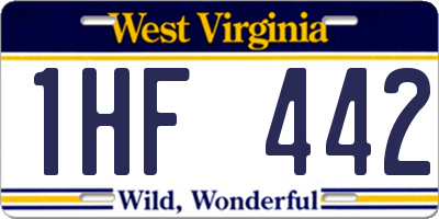 WV license plate 1HF442