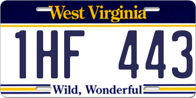 WV license plate 1HF443