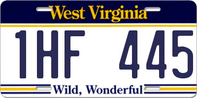WV license plate 1HF445