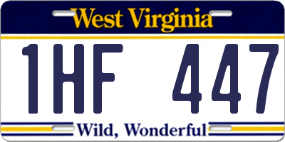 WV license plate 1HF447