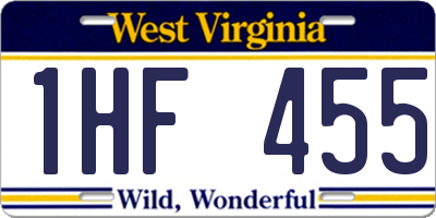 WV license plate 1HF455