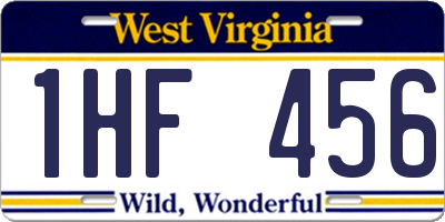 WV license plate 1HF456