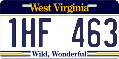 WV license plate 1HF463