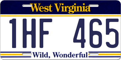 WV license plate 1HF465