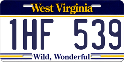 WV license plate 1HF539