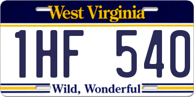 WV license plate 1HF540