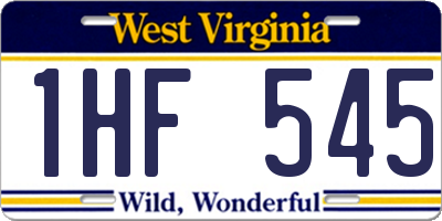 WV license plate 1HF545