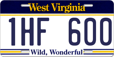 WV license plate 1HF600