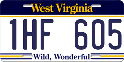 WV license plate 1HF605