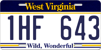 WV license plate 1HF643