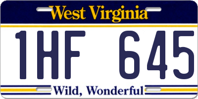 WV license plate 1HF645