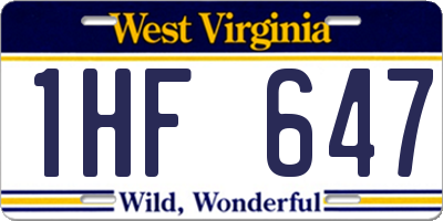 WV license plate 1HF647