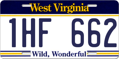 WV license plate 1HF662