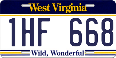 WV license plate 1HF668