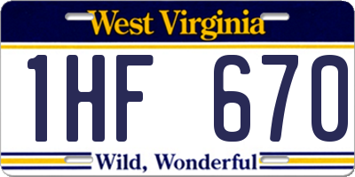 WV license plate 1HF670