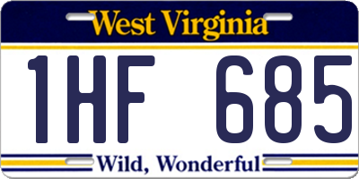 WV license plate 1HF685