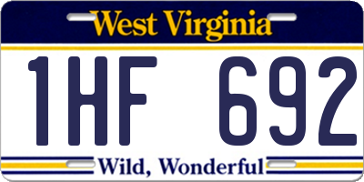 WV license plate 1HF692