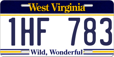WV license plate 1HF783