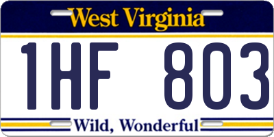 WV license plate 1HF803