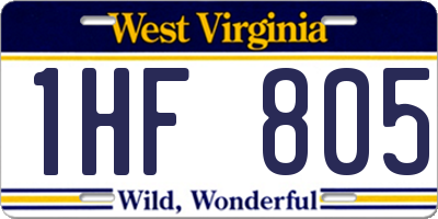 WV license plate 1HF805