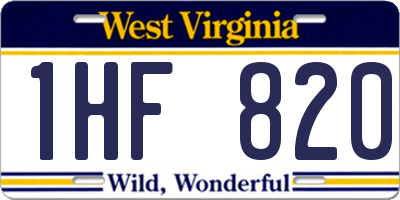 WV license plate 1HF820