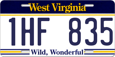 WV license plate 1HF835