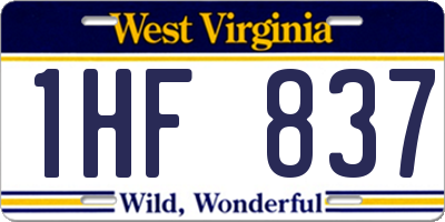 WV license plate 1HF837