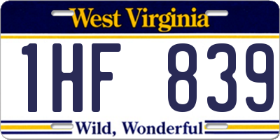 WV license plate 1HF839