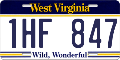 WV license plate 1HF847
