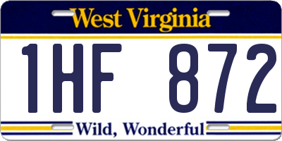 WV license plate 1HF872
