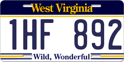WV license plate 1HF892