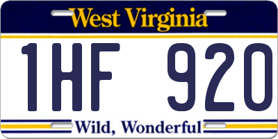 WV license plate 1HF920