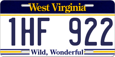WV license plate 1HF922