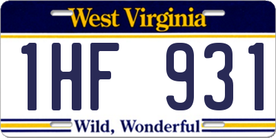 WV license plate 1HF931