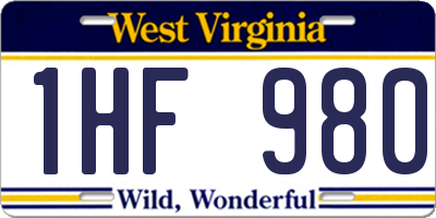 WV license plate 1HF980