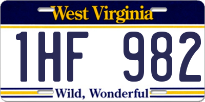 WV license plate 1HF982