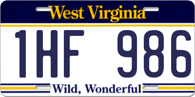 WV license plate 1HF986