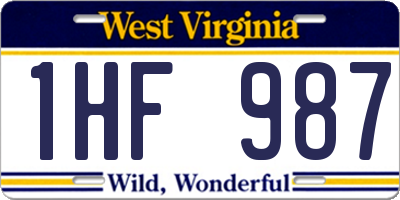 WV license plate 1HF987