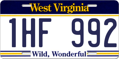 WV license plate 1HF992