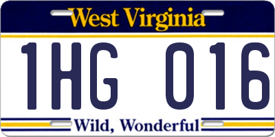 WV license plate 1HG016