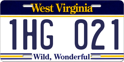 WV license plate 1HG021