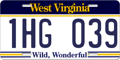 WV license plate 1HG039