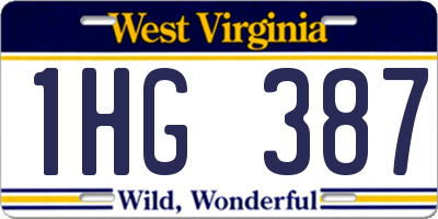 WV license plate 1HG387