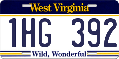 WV license plate 1HG392
