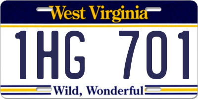 WV license plate 1HG701