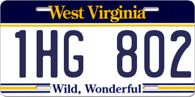 WV license plate 1HG802