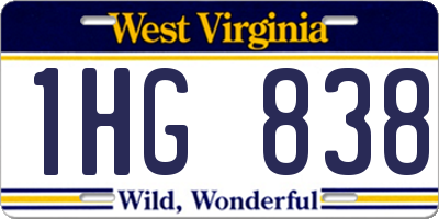 WV license plate 1HG838