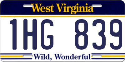 WV license plate 1HG839