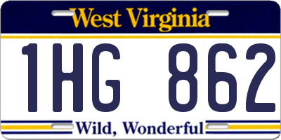 WV license plate 1HG862