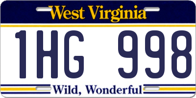 WV license plate 1HG998